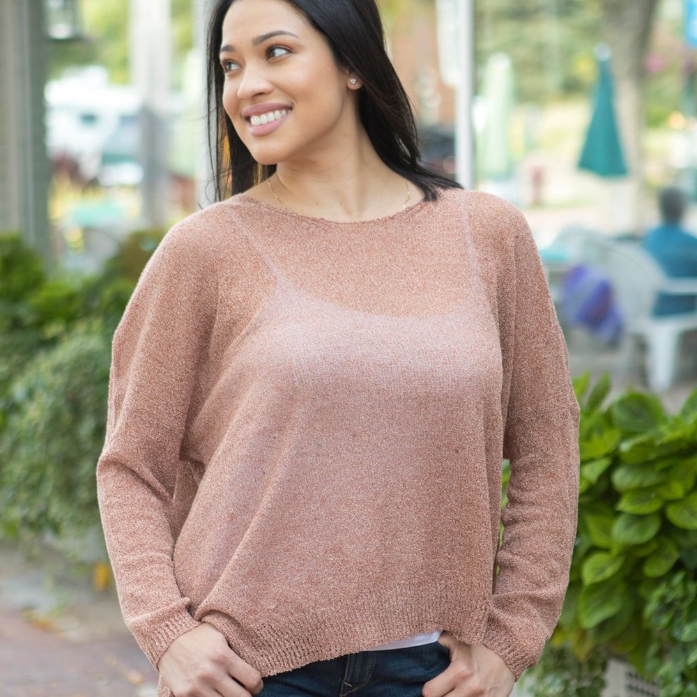 Peach Long Sleeve Semi Sheer Top